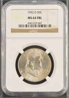 US Coins 1952-D Franklin Half Dollar graded MS64FB