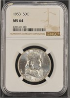 US Coins 1953 Franklin Half Dollar graded MS64 by