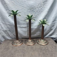 Set of 3 palm tree candleholders