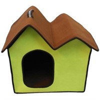 Folding Zip-Up Pet Home Green Double Roof