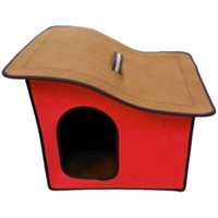 Folding Zip-Up Pet Home Red Sloped Roof