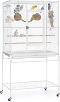 Wrought Iron Flight Cage with Stand, Chalk White