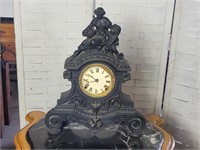 Antique Metal Mantle Clock 16x19" Needs TLC
