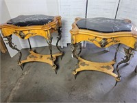 2 Ornate Marble Top Hall Tables w/Brass Dragons
