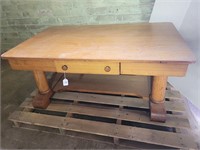 Antique Oak Coffee Table w/ Drawer & Bottom Shelf