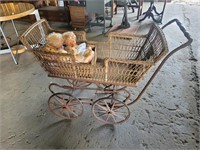 Antique Wicker Baby Carriage Removeable Basket +