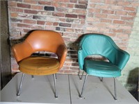 2 MCM Knoll Chairs - Herman Miller Style - Grn &Or