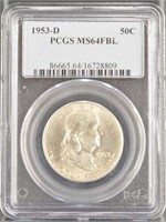US Coins 1953-D Franklin Half Dollar graded MS64FB