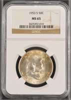 US Coins 1953-S Franklin Half Dollar graded MS65 b
