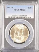 US Coins 1953-S Franklin Half Dollar graded MS65 b