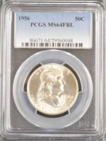 US Coins 1956 Franklin Half Dollar graded MS64FBL