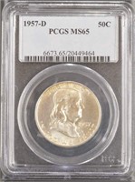 US Coins 1957-D Franklin Half Dollar graded MS65 b
