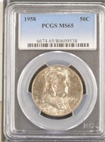 US Coins 1958 Franklin Half Dollar graded MS65 by