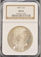 US Coins 1881-S Morgan Silver Dollar graded MS64 b