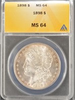 US Coins 1898 Morgan Silver Dollar Graded MS64 by