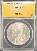 US Coins 1897-S Morgan Silver Dollar Graded MS62 b