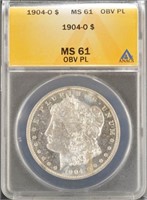 US Coins 1904-O Morgan Silver Dollar Graded MS61 O