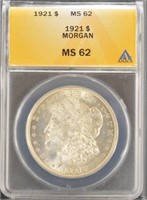 US Coins 1921 Morgan Silver Dollar Graded MS62 by