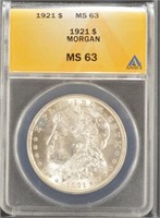 US Coins 1921 Morgan Silver Dollar Graded MS63 by
