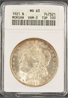 US Coins 1921 Morgan Silver Dollar Graded MS63 VAM