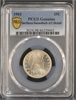 US Coins 1903 Barber Quarter graded PCGS AU Detail