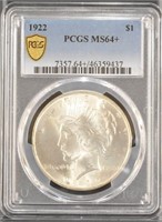 US Coins 1922 Peace Dollar graded MS64+ by PCGS
