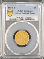 US Coins 1856-S Three Dollar Gold PCGS Graded VF D