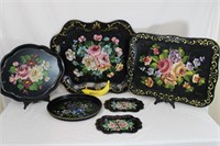 Vtg. Hand Painted & Printed Tole Trays