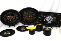 Vtg. Hand Painted Fruit & Floral Tole Trays
