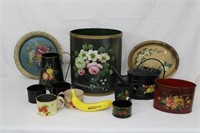 Hand Painted Tole Tin & Wood- Watering Can & More