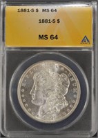 US Coins 1881-S Morgan Silver Dollar Graded MS64 b