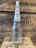 Mobiloil A 30 Tin Pourer & Cap on Imp Quart Bottle