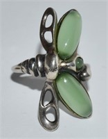 Art Nouveau French Sterling Glass Dragonfly Ring