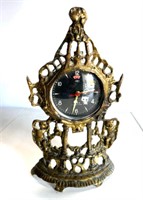 Vintage Mantel Clock w/ Brass Frame 11"T
