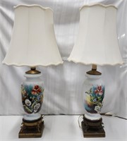Pair of Hand Painted Vase Table Lamps