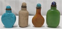 4 Natural Stone Asian Snuff Bottles with Stoppers