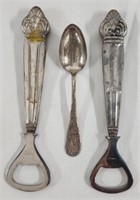Pair of sterling Handle Bottle Openers and Spoon