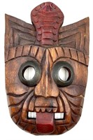 Hand Carved Wood Tribal Mask with Cobra Headdress