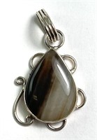 Sterling Laced Agate Pendant 6 Grams
