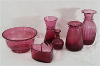 Vtg Pilgrim Cranberry Glass Vases