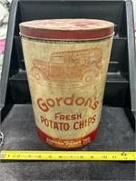 Vintage Gordon's Potato Chips Metal Can-RARE SIZE!