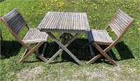 WOOD PATIO TABLE & 2 CHAIRS