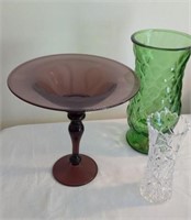 Pinwheel crystal, purple & green vases - ZE