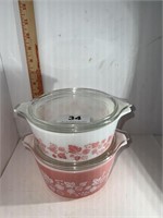 Pyrex 471 472 pink gooseberry casserole w/lids