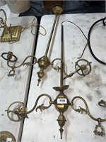 2 brass electric chandeliers with 2 lights ea