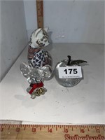 3 glass items, Fenton mouse