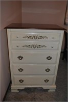 5 drawer dresser.  Painted ivory with wood top