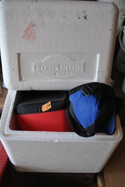 styrofoam cooler filled with insulated bags