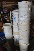 stacks of buckets, mostly 5 gal