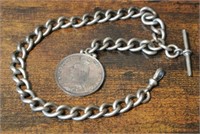 Silver Watch Chain And Coin